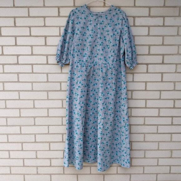 Amish Mennonite Cape Dress PLUS SIZE 43" B 42" W Gray Blue Floral Handmade - Picture 1 of 9